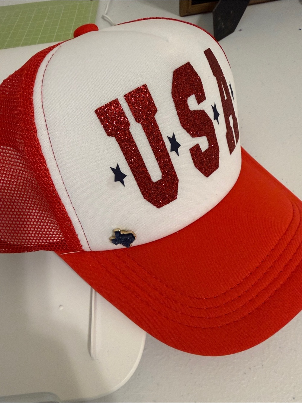 USA Glitter Trucker Hat - Red & White - Picture 2 of 2